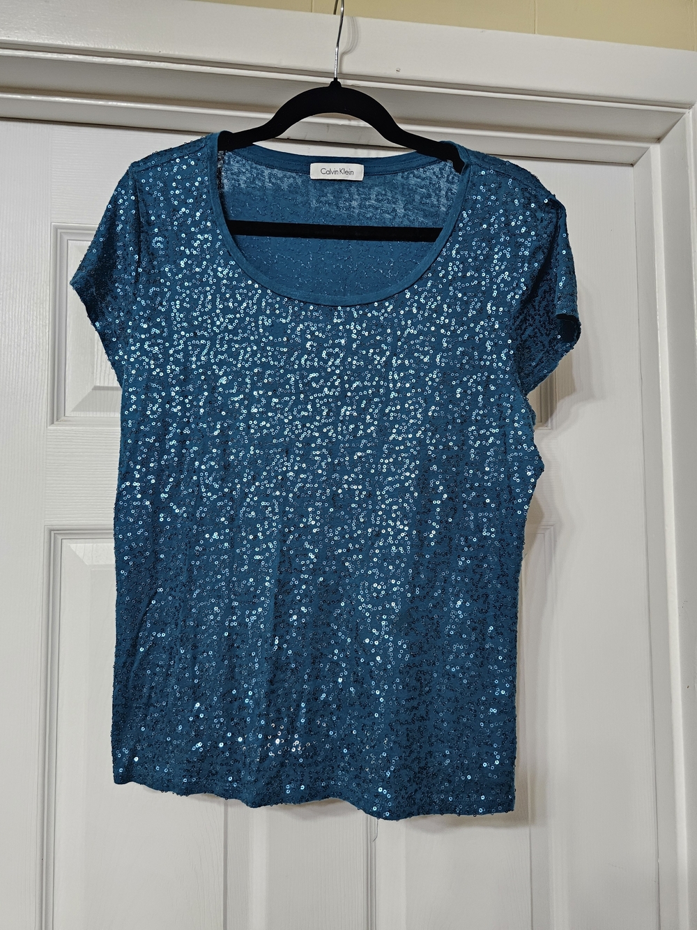 Calvin Klein Teal Sequin Short Sleeve Top